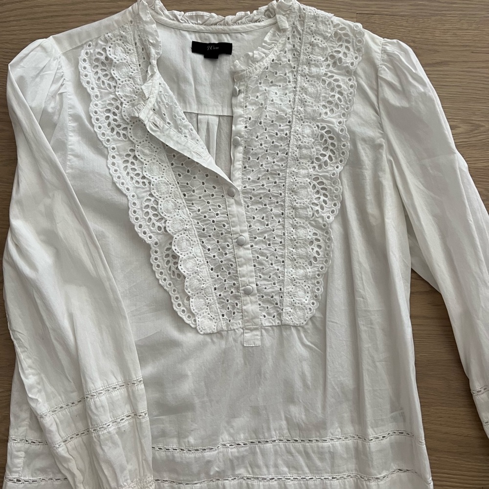JCrew white peasant eyelet top size 8
